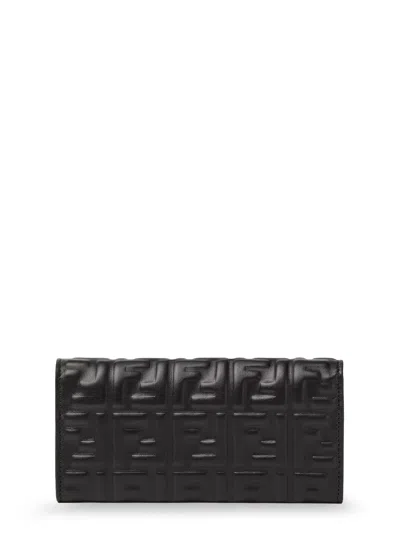 Fendi Continental With Chain Baguette Leather Shoulder Bag With Ff Motif