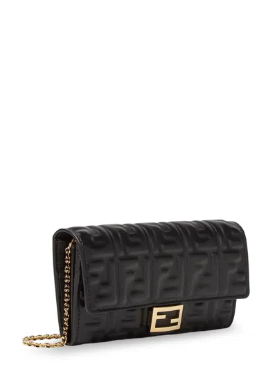 Fendi Continental With Chain Baguette Leather Shoulder Bag With Ff Motif