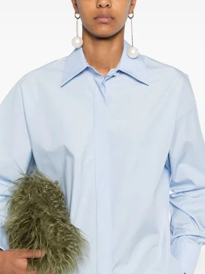 Loewe Cotton Shirt Featuring Box-pleat Detail In Clear Blue