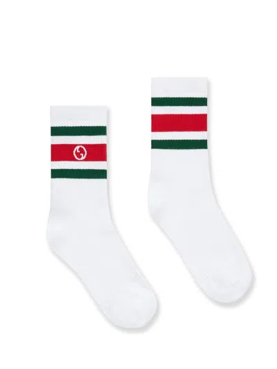 Gucci Interlocking G Pattern Socks With Contrasting Stripes In White