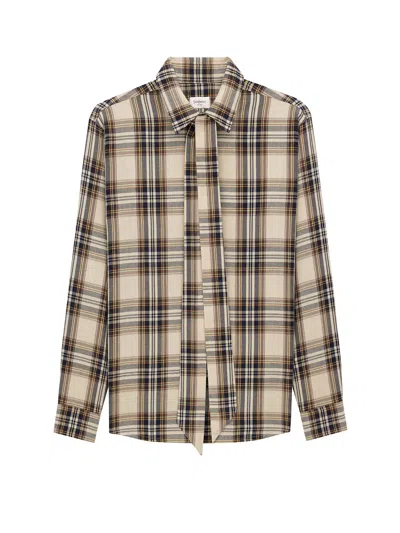 Saint Laurent Tartan Check Long-sleeved Shirt In Neutral