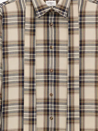Saint Laurent Tartan Check Long-sleeved Shirt In Neutral
