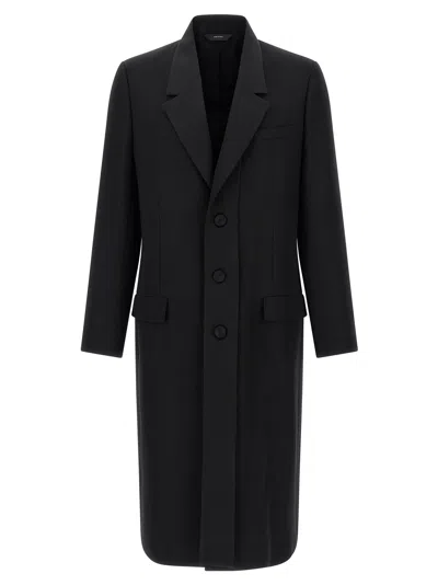Fendi Crepe Wool Coat With Double Layer Satin Lapel In Black
