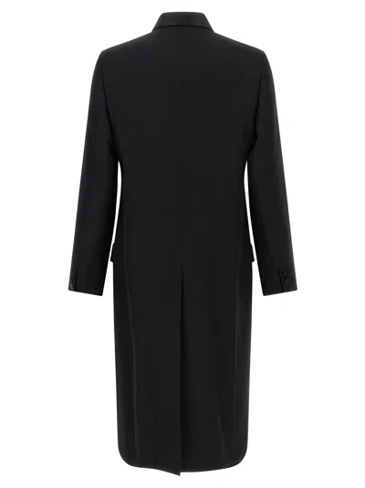 Fendi Crepe Wool Coat With Double Layer Satin Lapel In Black