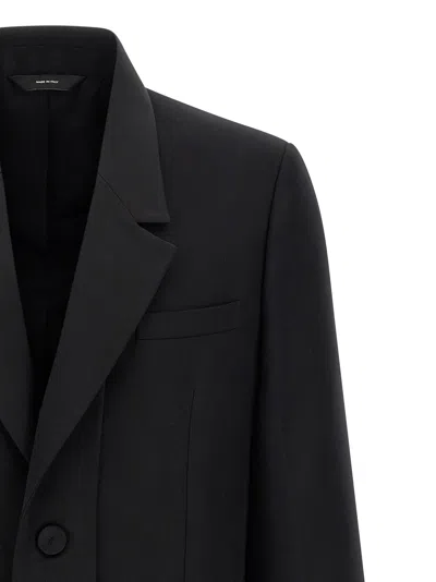 Fendi Crepe Wool Coat With Double Layer Satin Lapel In Black