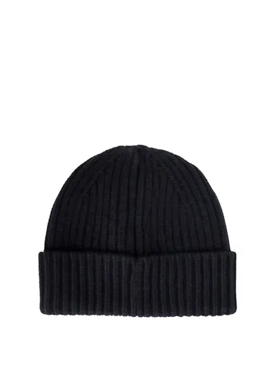 Golden Goose Mans Ribbed Black Wool Hat With Logo In Black