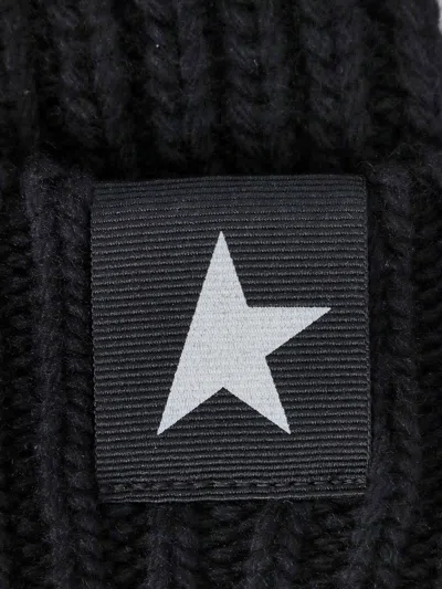 Golden Goose Mans Ribbed Black Wool Hat With Logo In Black