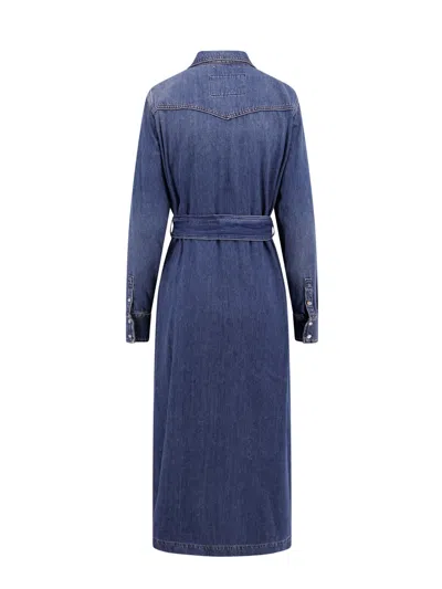 Golden Goose Chemisier Midi Dress With Classic Collar And Belted Waist In Black