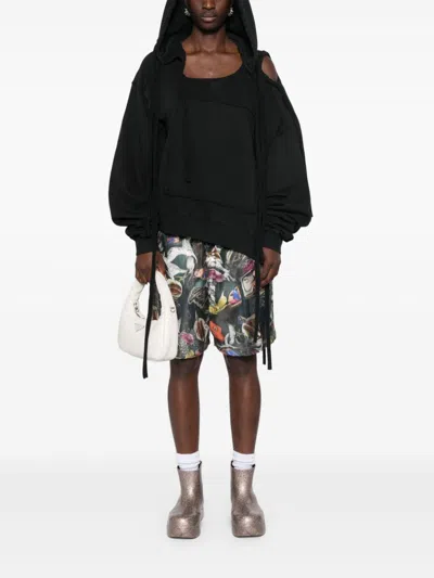 Ottolinger Deconstructed Cotton Hoodie In Black