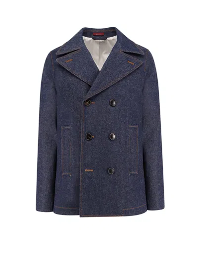 Gucci Denim Peacoat With Contrasting Stitching In Blue