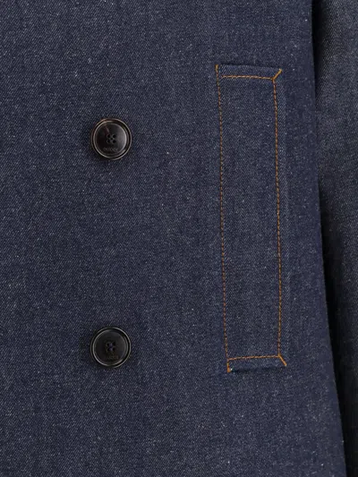 Gucci Denim Peacoat With Contrasting Stitching In Blue