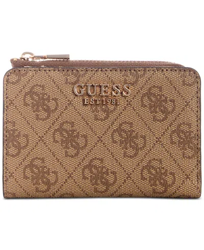 Guess Laurel Ii Logo Zip Around Card Case In Brown