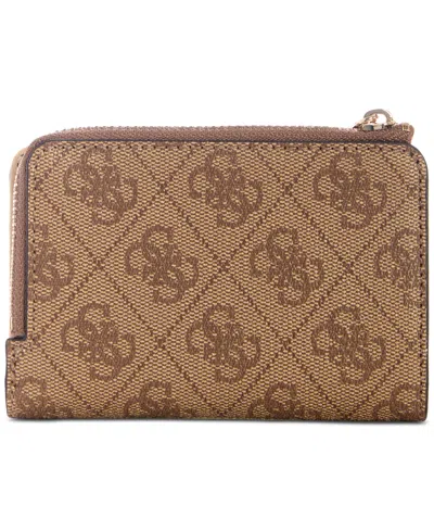 Guess Laurel Ii Logo Zip Around Card Case In Brown
