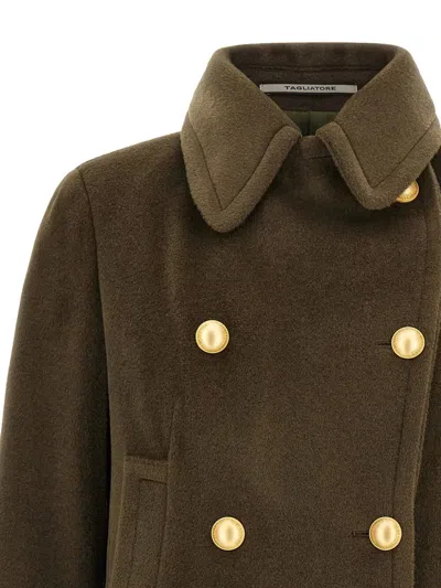Tagliatore Double-breasted Wool Short Coat In Green