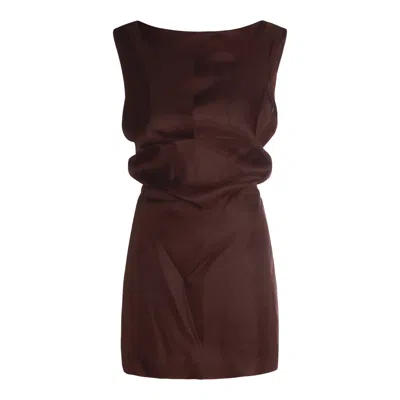 Khaite Brown Silk Dress In Multi