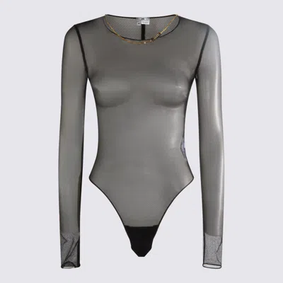 Elisabetta Franchi Bodysuit With Gold Chain And Sheer Fabric In Black