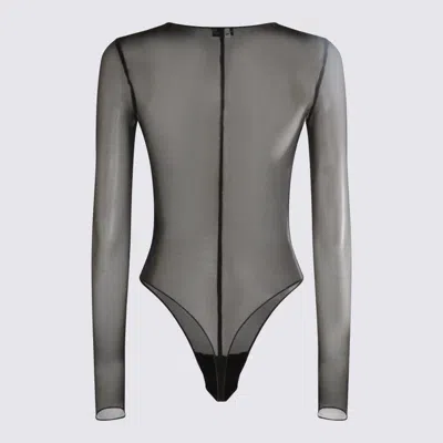 Elisabetta Franchi Bodysuit With Gold Chain And Sheer Fabric In Black