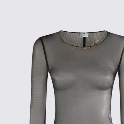 Elisabetta Franchi Bodysuit With Gold Chain And Sheer Fabric In Black
