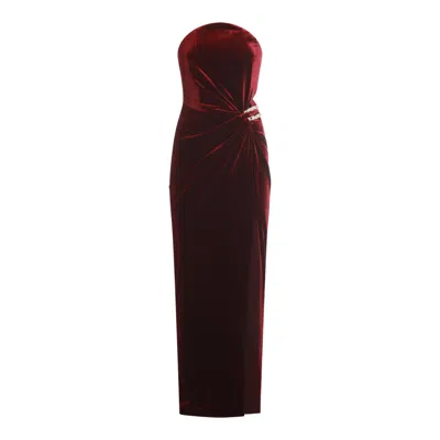 Self-portrait Strapless Cutout Embellished Gathered Velvet Maxi Dress In Multi