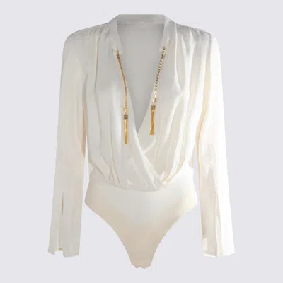 Elisabetta Franchi Bodysuit In Georgette Fabric With Jewel Details In White