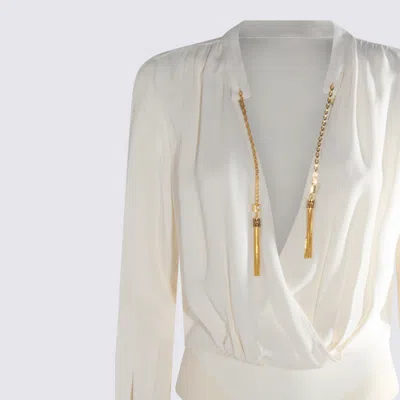 Elisabetta Franchi Bodysuit In Georgette Fabric With Jewel Details In White