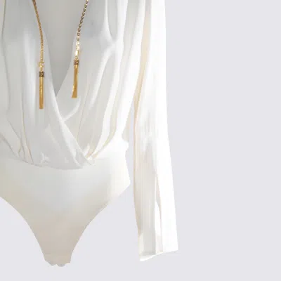 Elisabetta Franchi Bodysuit In Georgette Fabric With Jewel Details In White