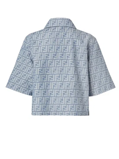 Fendi Women Ff Denim Chambray Cropped Jacket In Blue