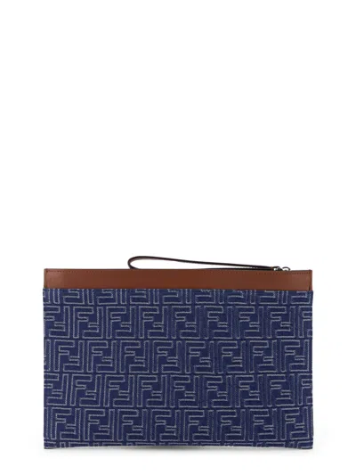 Fendi Ff Jacquard Denim Clutch In Blue