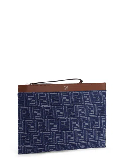 Fendi Ff Jacquard Denim Clutch In Blue