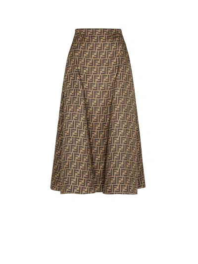 Fendi Ff Twill High-waisted Skirt In Brown