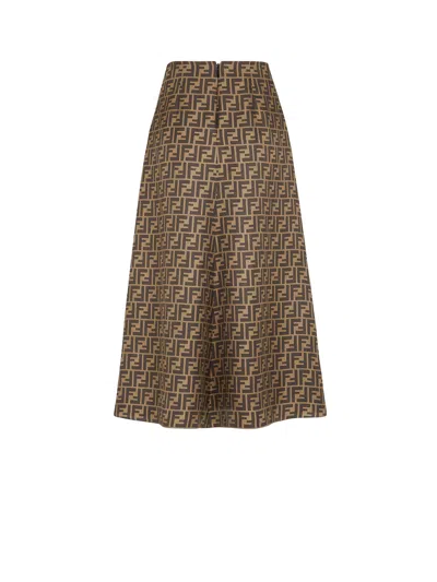 Fendi Ff Twill High-waisted Skirt In Brown