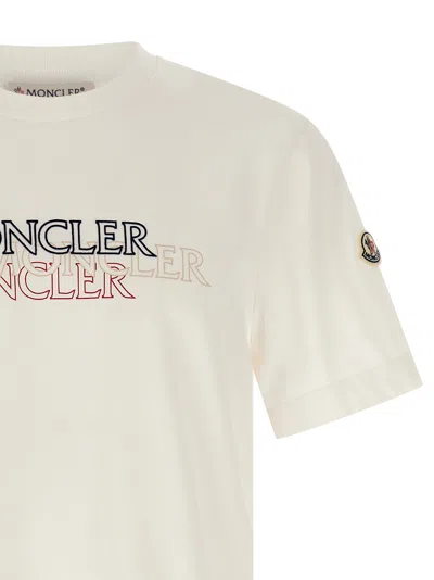 Moncler Flocked Logo T-shirt With Crew Neck And Design In Neutral