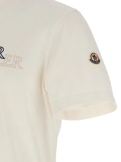 Moncler Flocked Logo T-shirt With Crew Neck And Design In Neutral