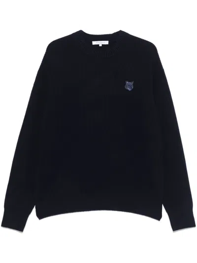 Maison Kitsuné Bold Fox Head Patch Regular Jumper In Lambswool In Blue