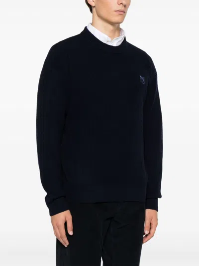 Maison Kitsuné Bold Fox Head Patch Regular Jumper In Lambswool In Blue