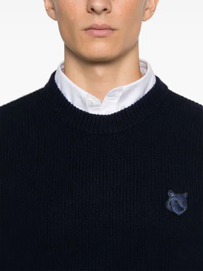 Maison Kitsuné Bold Fox Head Patch Regular Jumper In Lambswool In Blue