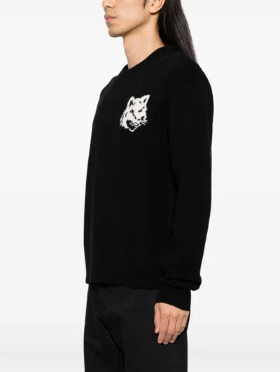 Maison Kitsuné Maison Kitsune Fox Head Intarsia Wool Jumper In Black