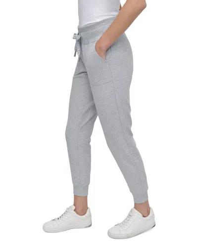 Dkny Women's High-rise Two-tone Logo Drawstring Jogger In Gray