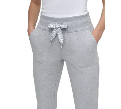 Dkny Women's High-rise Two-tone Logo Drawstring Jogger In Gray