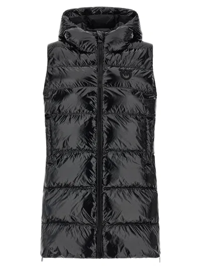 Pinko Glossy Coated Nylon Padded Vest In Black