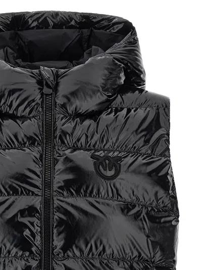 Pinko Glossy Coated Nylon Padded Vest In Black