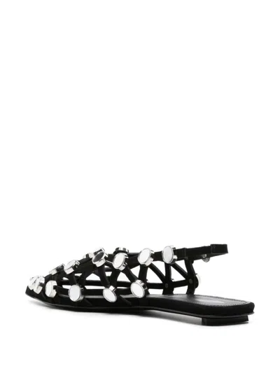 Attico Grid-embelished Suede Pointed-toe Flat Pumps In Black
