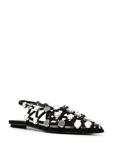 Attico Grid-embelished Suede Pointed-toe Flat Pumps In Black