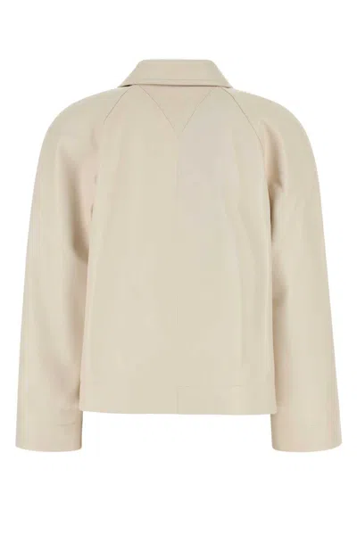 Bottega Veneta Ivory Leather Jacket In Neutral