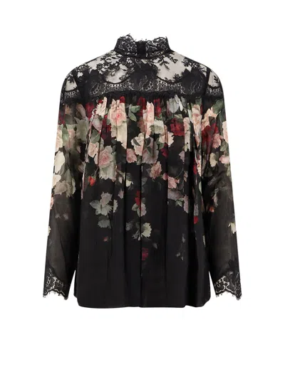 Zimmermann Hypnotic Lace Yoke Blouse Viscose Shirt In Black
