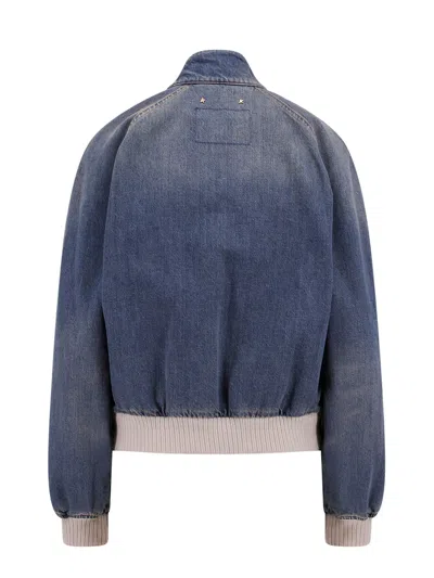 Golden Goose Ianira Denim Jacket With Knitted Ribbed Profiles In Blue