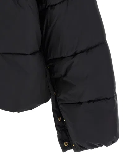 Pinko Cropped Black Coat With Hooded Neckline And Embroidered Logo In Black
