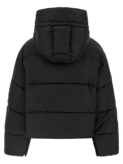 Pinko Cropped Black Coat With Hooded Neckline And Embroidered Logo In Black