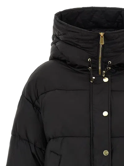 Pinko Cropped Black Coat With Hooded Neckline And Embroidered Logo In Black