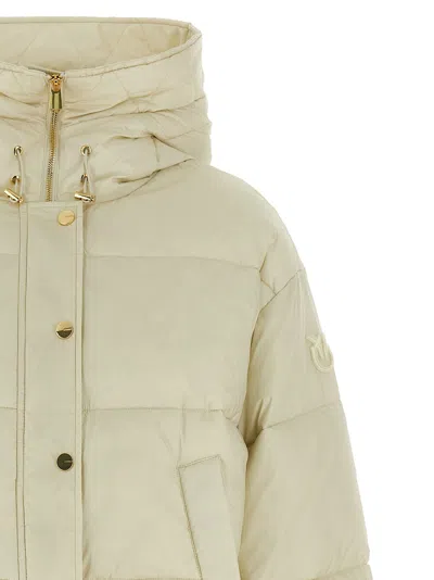 Pinko Quilted Hooded Jacket Front Pockets In Neutral
